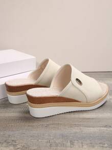 2024新款大尺碼女士跨境貿易楔形跟厚底麻編拖鞋,歐美風格