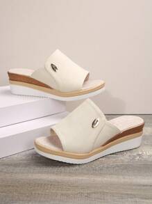 2024新款大尺碼女士跨境貿易楔形跟厚底麻編拖鞋,歐美風格