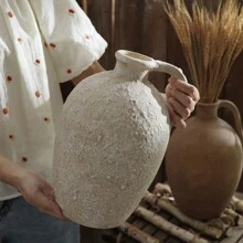 Jarrón De Flores De Estilo Antiguo Y Hecho A Mano Con Cerámica Áspera - Beis - Ver 4