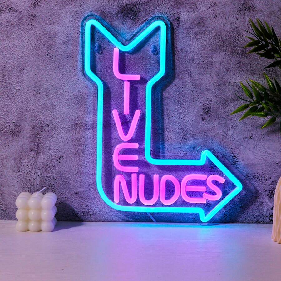 1PC Live Nudes Shape LIVE NUDES Led Neon Light Bar Room Party Powered By USB - Blue Pink - View 1