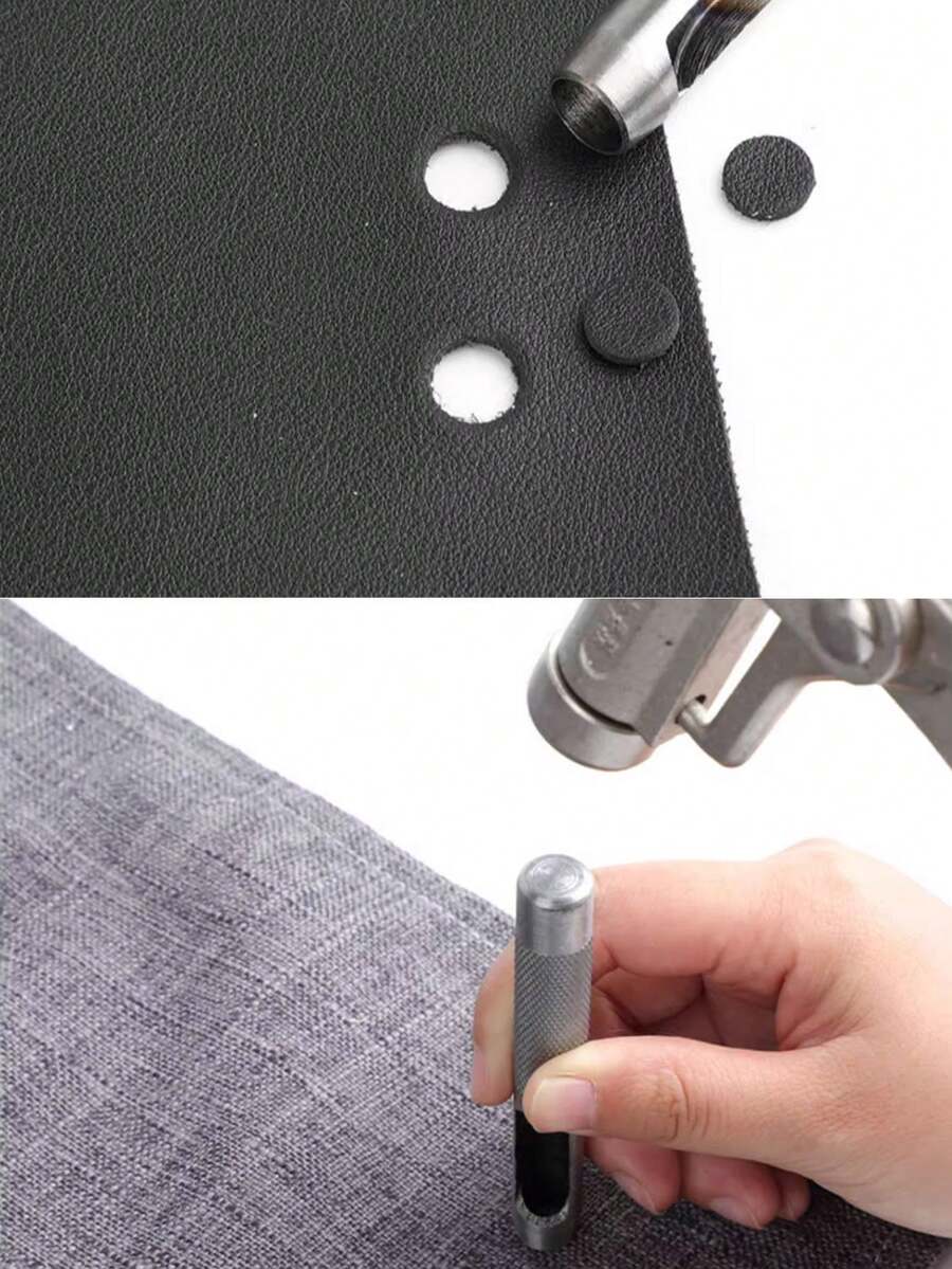 5pcs (3mm+4mm+5mm+6mm+8mm) Metal Manual Punch, Silver Tone Round Hole Design Leather Hole Punch