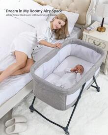UBRAVOO Grab-And-Go Travel Cot, Baby Crib With Mattress I Silent Wheels, Baby Bedside Crib | Rocking Crib Convertible - Khaki-Bravo Comfort Pack - View 3