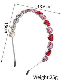 1 Stück Haarreif für Frauen mit mehrfarbigen herzförmigen Strass, glitzernder Haarband geeignet für den täglichen Gebrauch, passendes Geschenk, Valentinstag Geschenk Valentinstag Haarband - Rot-Weiß - Übersicht 4