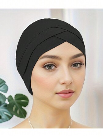 Awegeo 女士纯色头巾，正面交叉设计，时尚头巾，适合休闲居家和日常使用