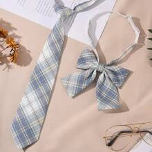 2 件女士经典条纹 JK 制服学院风领结套装学生青少年英式格子女孩领带适合学校 2.76 英寸圣诞节 - 多色 - 查看 14