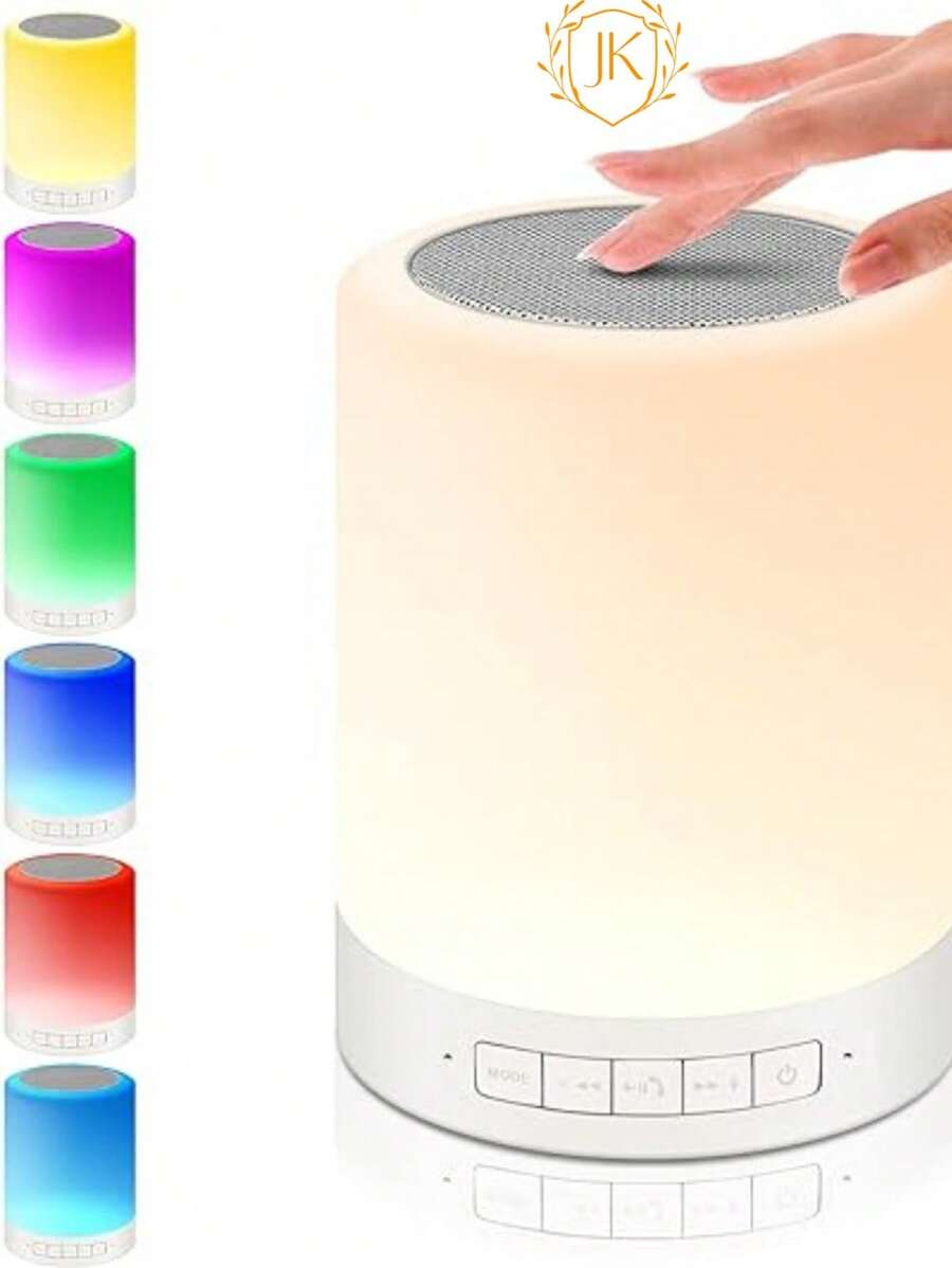 Lámpara LED de noche, Altavoz Bluetooth inalámbrico Radio Aux y TF Card,Portátil Smart Touch Control Lámpara de Mesita de Noche - Blanco - Ver 1