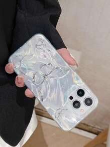 Fashionable New Electroplated Laser Feather Foil Butterfly Design Shockproof Elegant Protective Phone Case Compatible With IPhone 16 Series/17/17 Pro/17 Pro Max - Silver - View 2