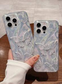 Fashionable New Electroplated Laser Feather Foil Butterfly Design Shockproof Elegant Protective Phone Case Compatible With IPhone 16 Series/17/17 Pro/17 Pro Max - Silver - View 7