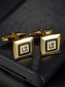 1 Pair High-Quality Copper Rhinestone Inlaid Cufflinks, Suitable For Business Formal Shirts And Daily Wear - Multicolor - View 8