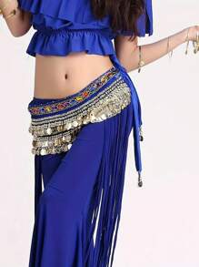 1pc Ladies' Belly Dance Waist Chain, Dance Costume Accessories, Three Layers Velvet Coin Belt, Hip Scarf, Festival And Performance Wear Boho Halloween Summer, School Fall, Autumn, Halloween - Multicolor - View 5