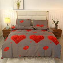 1pc Simple Comfortable Printed Comforter Cover Bedding Set Without Bed Sheet, Pillowcases, Or Filling - Hickey Love Heart - View 1