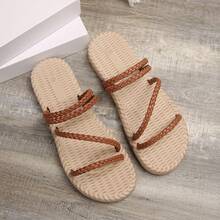 Thời trang mùa hè, đa năng, thoải mái, nhẹ, mũi tròn, phẳng, dây dệt, dép nữ thể thao thông thường - màu nâu - Xem 4