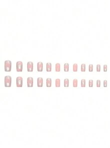 Ponte glamurosa con 24 uñas postizas cuadradas largas con patrón rosa helado y estrellas plateadas + 1 lima de uñas + 1 hoja de cinta adhesiva para mujeres y niñas. Suministros para uñas - Multicolor - Ver 7