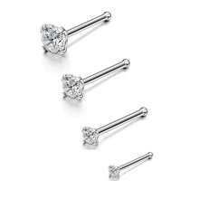 4pcs Silver Zirconia Nose Studs, Stainless Steel Straight Bar Nose Rings, Artificial Zirconia Nose Jewelry, Suitable For Daily Wear And Gift - Silver - View 5