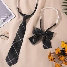 2 件女士经典条纹 JK 制服学院风领结套装学生青少年英式格子女孩领带适合学校 2.76 英寸圣诞节 - 多色 - 查看 15