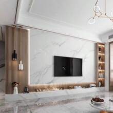 1 Rollo Papel Pintado Autoadhesivo De Efecto Mármol, Material De Pvc Grueso, Resistente Al Agua Y Las Manchas, Fácil De Aplicar, Adecuado Para Renovación De Escritorio, Bar, Etc. - Blanco - Ver 1