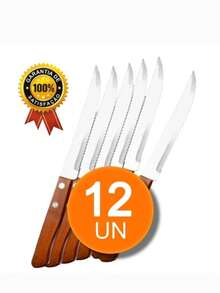 C/12 Faca Cabo Madeira Talher Aço Inox Grande Luxo Bar Restaurante Buffet Faqueiro - Damasco - Visão 1