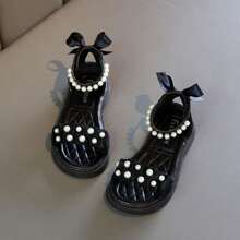 1pair Girls' Comfortable Bow Decorated Princess Party Style Flat Sandals With Tie-Up Design, Open Toe, Suitable For Summer - Black - View 3