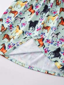 Young Girl Adorable Pony Graphic Flutter Sleeve Dress Summer Clothes Gift