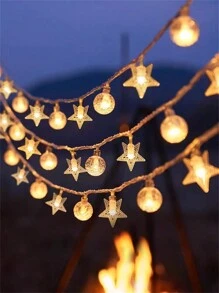 1pc 10/20/30/40 Lights 1.5/3/4.5/6m Star & Bubble Ball String Lights, Fairy Lights For Room Decor, Bedroom, Birthday Party, Wedding, Gift - Yellow - View 3