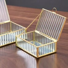 Metallic Edging Striped Flower Shaped Glass Jewelry Box Storage Organizer Home Decor Back To School