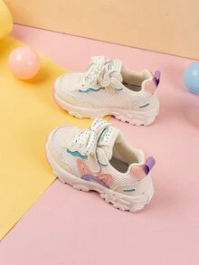 一雙男女通用兒童網狀透氣運動鞋防滑軟底時尚休閒運動鞋適合春夏秋季穿著 - 粉色 - 查看 5