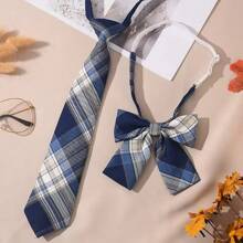 2 件女士经典条纹 JK 制服学院风领结套装学生青少年英式格子女孩领带适合学校 2.76 英寸圣诞节 - 多色 - 查看 3