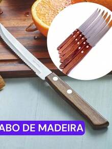 C/12 Faca Cabo Madeira Talher Aço Inox Grande Luxo Bar Restaurante Buffet Faqueiro - Damasco - Visão 6