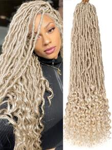 1 包预成圈金色接发，仿辫子钩针假发，末端卷曲，柔软辫子合成钩针假发，合成脏辫接发，适合圣诞节礼物（12 股/包 613#-1P） - 米色 - 查看 3