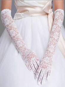 1pair Bridal Lace Gloves, Sexy Wedding Satin Gloves With Decorations, Matching With Gowns For Various Occasions Valentine's Day Autumn Accessories