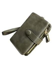 MIYIN 带纽扣装饰的紧凑型对折钱包，带身份证窗口的迷你零钱包，纤薄轻巧的多层便携式现金和卡片夹，现代商务周年纪念日情人节生日礼物，男女皆宜，绿色商务休闲皮革钱包 - 軍綠色 - 查看 9