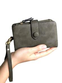 MIYIN 带纽扣装饰的紧凑型对折钱包，带身份证窗口的迷你零钱包，纤薄轻巧的多层便携式现金和卡片夹，现代商务周年纪念日情人节生日礼物，男女皆宜，绿色商务休闲皮革钱包 - 軍綠色 - 查看 8