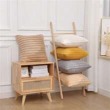 1pc Khaki Color Rabbit Fur Stripe Pattern Throw Pillow Cover Without Pillow Core, Solid Faux Rabbit Fur Plush Cushion Cover, Suitable For Sofa Cushions, Car Pillows, Decorative, Warm For Winter - Khaki - View 6