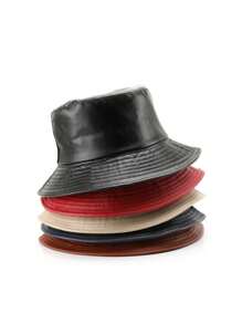 1頂女士多色PU皮桶帽，街頭時尚風格，適合春夏日常穿著 - A - 查看 11