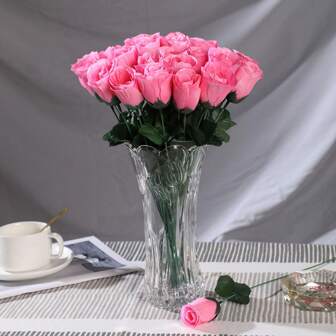 10pcs Pink Artificial Roses, Silk Flowers, Fake Flowers For Living Room Decoration, Wedding Accessories, Valentine's Day Gift (Vase Not Included)