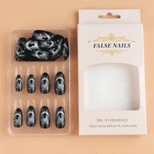 24入組光澤黑漸層法式指甲,帶可愛貓咪、星星、月亮設計 - 女性和女孩子的全覆蓋式人工美甲 + 1個甲片磨光裝置 + 1支果凍膠 - 彩色 - 查看 7