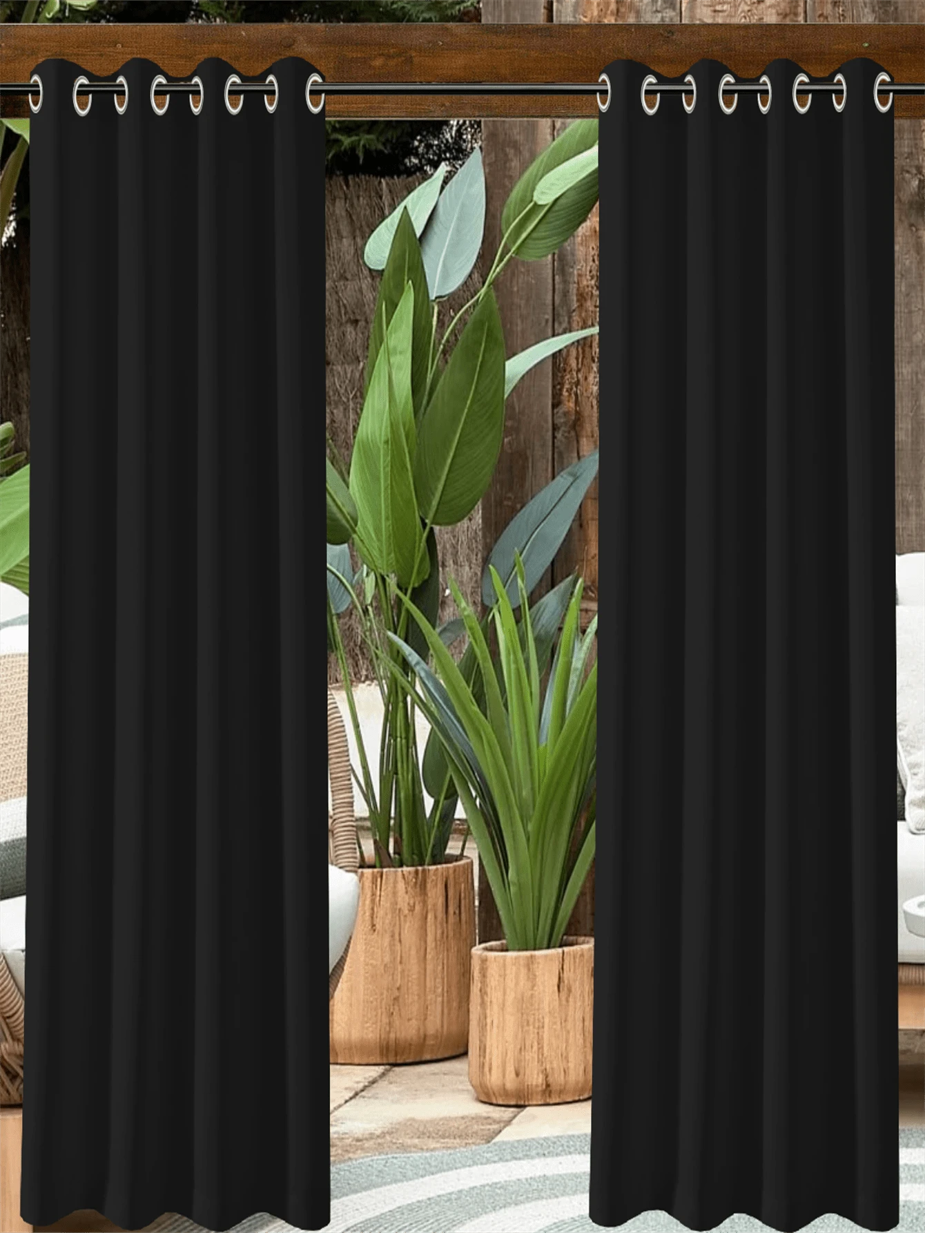 BONZER 1片防水室內/室外遮光窗簾,適用於減少露台靜熱,遮陽黑色窗簾適合臥室、門廊、客廳、遮陽篷 - 黑色 - 查看 1