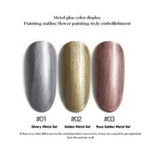 1瓶8ml金色金屬膠,美甲光療指甲油,金銀鏡面包邊勾線拉線繪畫凝膠,鏡面凝膠可塗可畫線條,法式效果美甲,藝術甲油 - 金色 - 查看 8