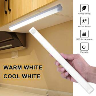 1pc Motion Sensor LED Light, Rechargeable, Stick Anywhere Magnetic Adhesive Wardrobe Light For Bedroom Wardrobes, Cupboards, Safes, Hallways, Stairs, Kitchens, Pantries