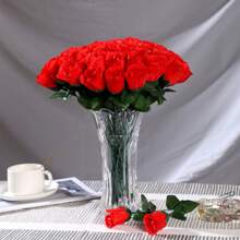 10pcs Blue Silk Rose & Artificial Flowers For Living Room Decoration, Wedding Accessories, Valentine's Day Gift (Vase Not Included), Valentine Day, Gift Gifts Birthday Graduation