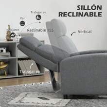 HOMCOM Sillón Relax Manual Sofá Reclinable TV Tapizado en Tela con Reposapiés Carga 150 kg Silla con Respaldo para Salón Dormitorio Gris - Gris - Ver 4