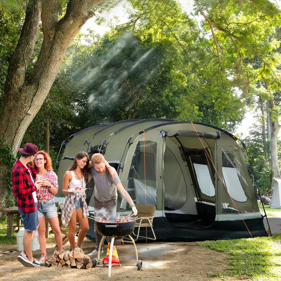 Outsunny Tienda de Campaña Familiar 6 Personas Tienda Camping Impermeable PU3000 mm Resistente al Viento Solar Bolsa de Transporte Asa para Trekking Camping Playa Aventura 455x320x215 cm Verde - Verde - Ver 1