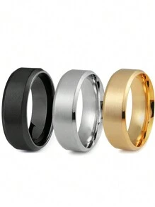 3pcs/Set Stylish Stainless Steel 8mm Matte Wedding Ring Set For Men's Everyday Use Valentine's Day Jewelry Holiday Engagement Ring Set,Mom,Mother,Mother's Day,Gift - Multicolor - View 14