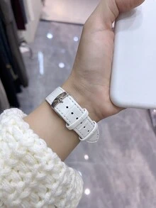 大錶盤羅馬數字男士手錶,白色/棕色pu錶帶,石英運動,男女適用情侶腕表,多功能設計,1入組 - 白色 - 查看 2