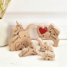 1 Pc Personalized Home Decor With Your Text Wooden Elephants Family Puzzle Merry Christmas Gifts Custom Names House Warming Gifts Home Decor For Family Unique Gift For Her/Him, Ideal For Valentine's Day, Mother's Day, Birthdays, Anniversaries, Graduation, Weddings, Father's Day, Christmas Room Decoration - 8 Names - View 1
