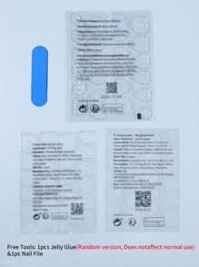 24入組長形杏仁形藍色實色花卉印花假指甲，1片膠帶和1支指甲文件，按壓式指甲和指甲用品，為您的指甲帶來變革 - 彩色 - 查看 6