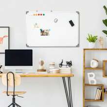 HOMCOM Tableau blanc magnétique cadre aluminium 90 x 60 cm avec feutres, effaceur et aimants - Blanc - Voir 1