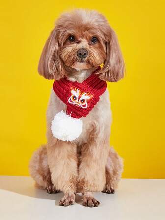 1 Stück Warmer Haustier-Schal, Neujahrslöwentanz Drachen Jahr Katze gestrickte Corgi Teddy Chow Chow Hund Accessoires