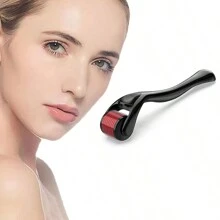 1入紅色磨砂頭與黑色手柄面部按摩滾輪和針頭微針輪 - 酒紅色 - 查看 4