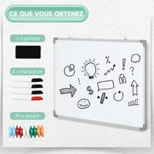 HOMCOM Tableau blanc magnétique cadre aluminium 90 x 60 cm avec feutres, effaceur et aimants - Blanc - Voir 7